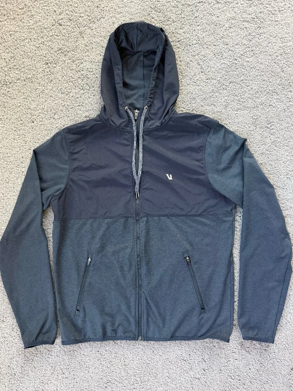 Vuori Sunday Element Jacket Ink Heather Blue Grey Full Zip Hoodie M V215